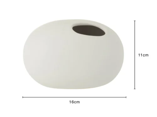 Witte keramieken vaas Flaundio, ovaal en compact, 11 cm hoog, met elegante opening