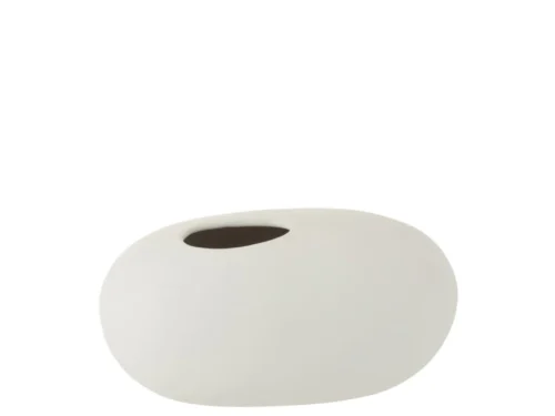 Vaas Tanner keramiek wit H13 cm, ovale designvaas met rustige, elegante uitstraling
