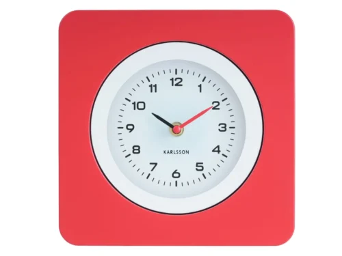 Karlsson Wandklok Hooltin Helder Rood, vierkant met afgeronde hoeken en retro wijzerplaat