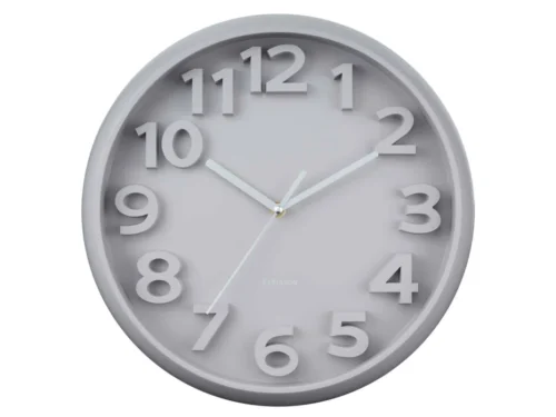 Karlsson Wandklok Pusil warm grijs met verdiepte cijfers en strakke monochrome look