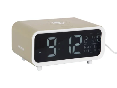 Wekker Brooltano Groen met LED-display, oplaadvlak voor telefoon en modern beige-groen ontwerp