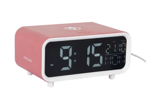 Wekker Cinal Transparant met groot digitaal display, roze behuizing en moderne retrolook