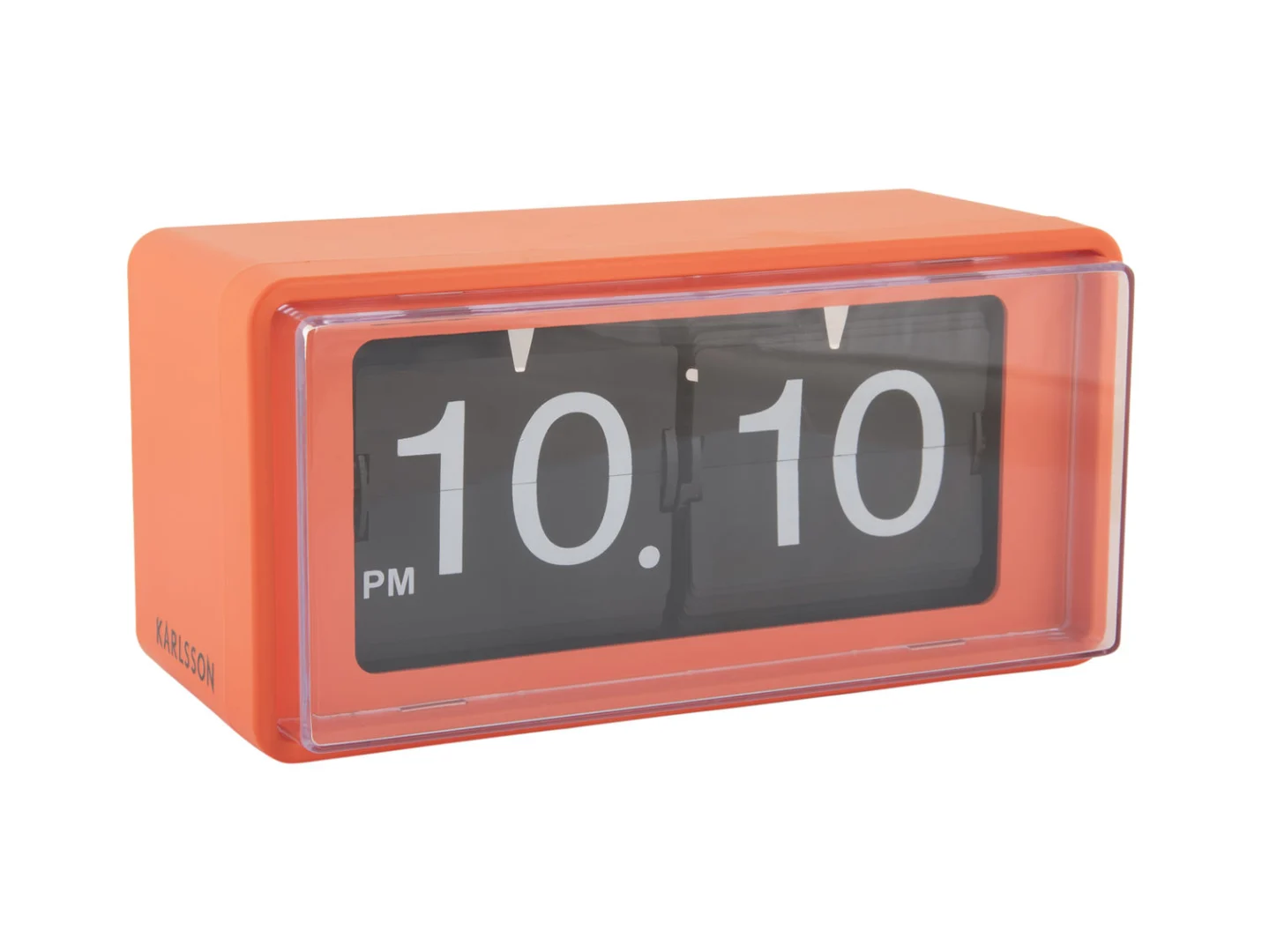 Karlsson Tronin heldere oranje flip tafelklok met retro design en compacte vorm