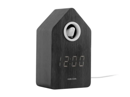 Wekker Fleermino Zwart met wood veneer design, LED-display en speelse cuckoo-opening