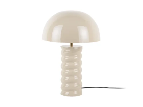 Tafellamp Rebine warm grijs met gekrulde voet en glanzende kap, stijlvol voor tafel of dressoir