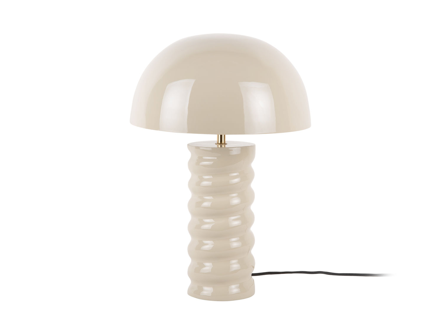 Tafellamp Rebine warm grijs met gekrulde voet en glanzende kap, stijlvol voor tafel of dressoir