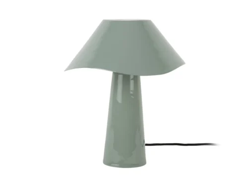 Tafellamp Brallira lichtblauw met ronde kap, speels silhouet en glanzende afwerking