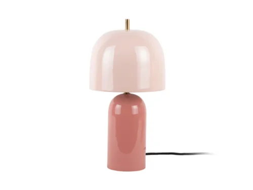 Tafellamp Zaullang zacht roze met ronde kap Ø20 cm, glanzende afwerking en goudkleurige details