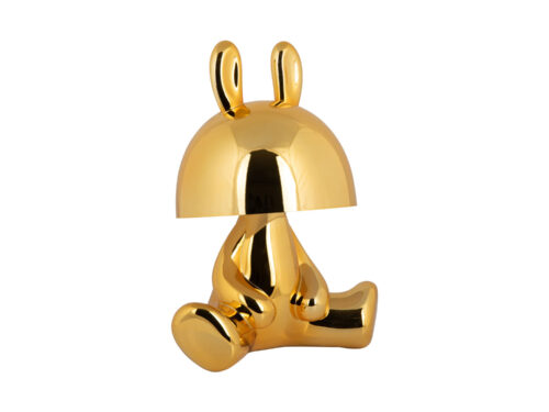 Tafellamp Fedano goud H27 cm met konijnvorm en glanzende afwerking, decoratief en speels met Bluetooth speaker