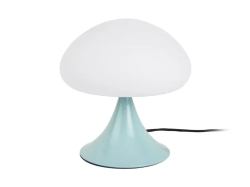 Tafellamp Beeskone lichtblauw met glazen kap, compact Ø20 cm, voor zacht warm licht