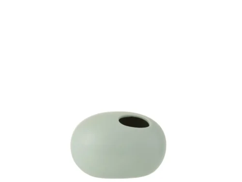 Vaas Floordero keramiek groen, ovale vorm met opening, compact H11 cm, zachte rustige uitstraling