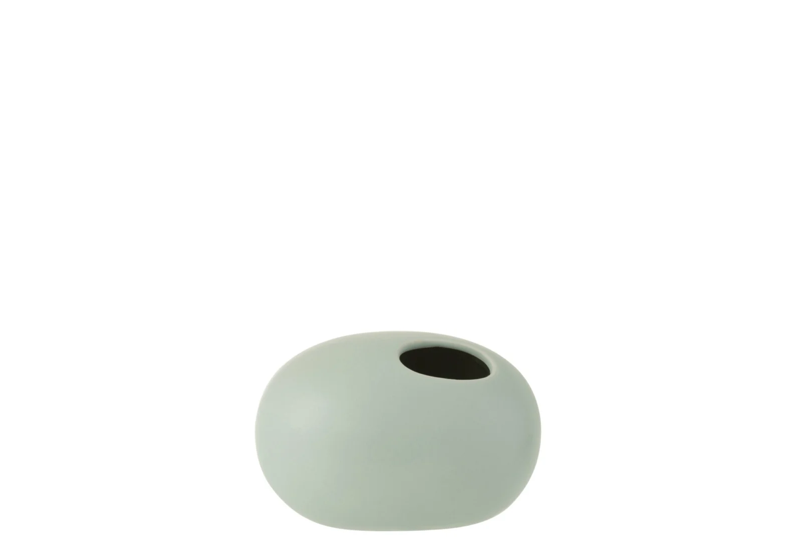 Vaas Floordero keramiek groen, ovale vorm met opening, compact H11 cm, zachte rustige uitstraling