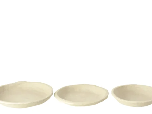Kom Klerdos Papier Wit, set van 3 brede papier-maché kommen voor rustige, luchtige styling