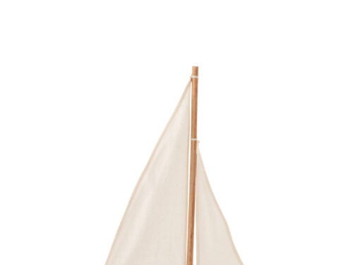 Modelschip Bimmak Hout Naturel met naturel zeil en drijfhout, slank en rustiek woonaccessoire