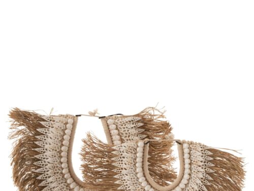 Bruvon halskettingstandaard naturel met schelp, zeegras en houten voet, decoratief voor sieraden