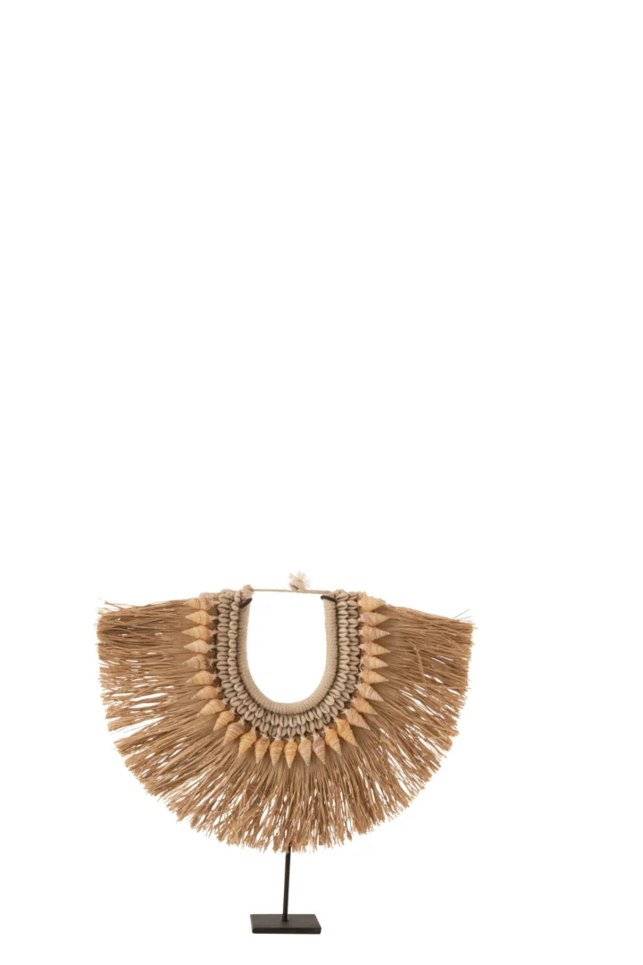 Taudor Schelp naturel woonaccessoire met zeegras, schelpen en ijzeren standaard, organische blikvanger