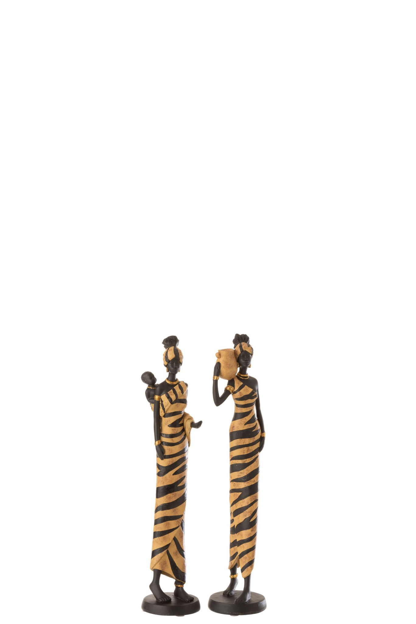 Slammo decoratiefiguren set van 2, zwart met bruin zebrapatroon, slanke polyresin beeldjes van 40 cm hoog