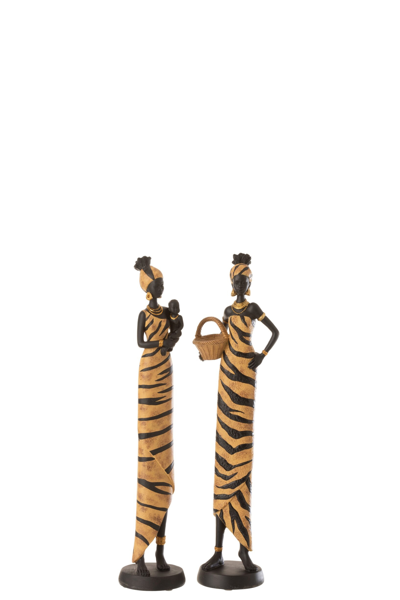 Paatis decoratiefiguren set van 2, polyresin zwart met zebrapatroon, H49 cm