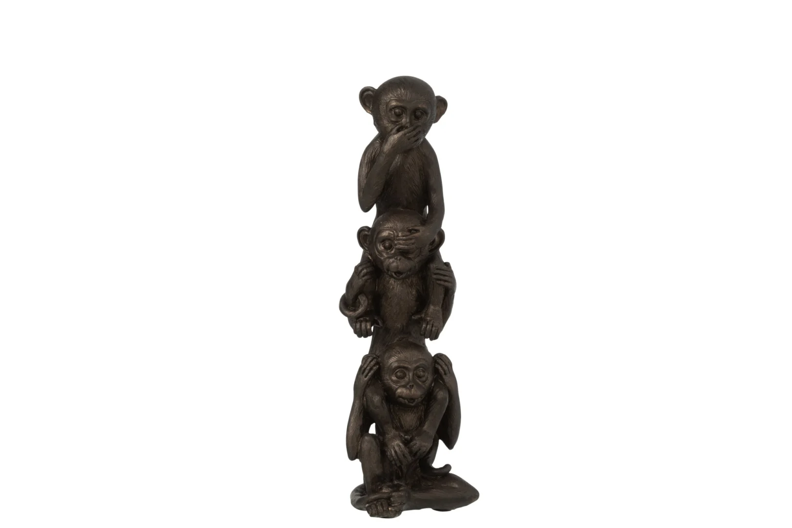 Bruine Slaunser polyresin decoratiefiguur met drie apen, zie-horen-zwijgen thema, H32,5 cm