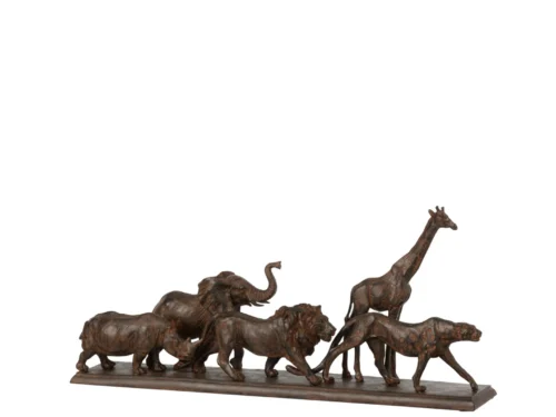 Beeld Jaardor polyresin bruin met 5 dieren, 50 cm lang en 22 cm hoog op een platte basis