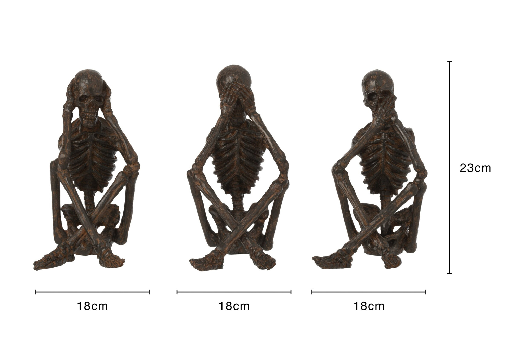 Decoratie Breellol set van 3 bronskleurige polyresin skeletfiguren, 23 cm hoog, 18 cm breed