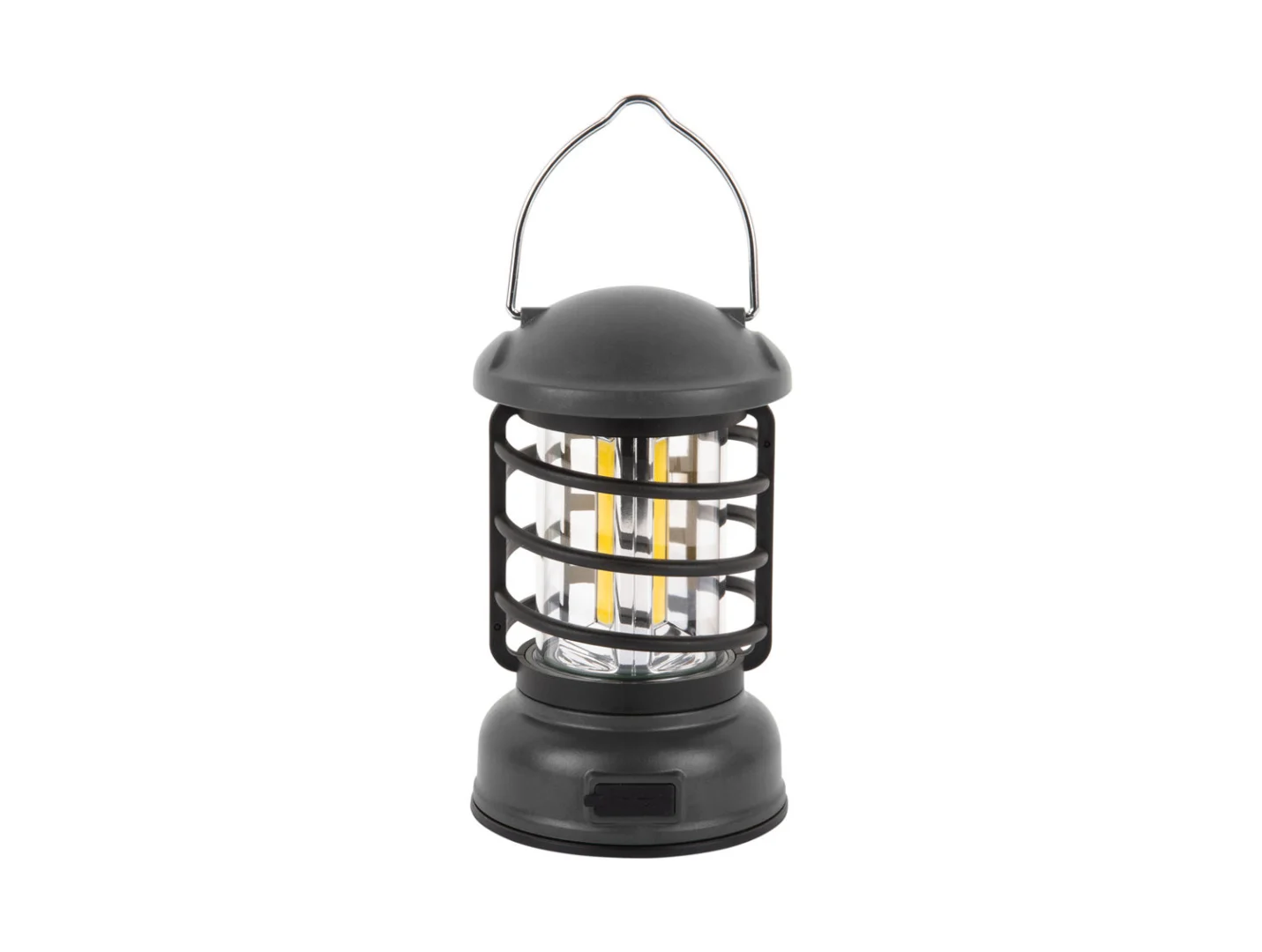 Tafellamp Treendane zwart Ø9 cm, compacte LED campinglantaarn met draagbeugel en speelse uitstraling