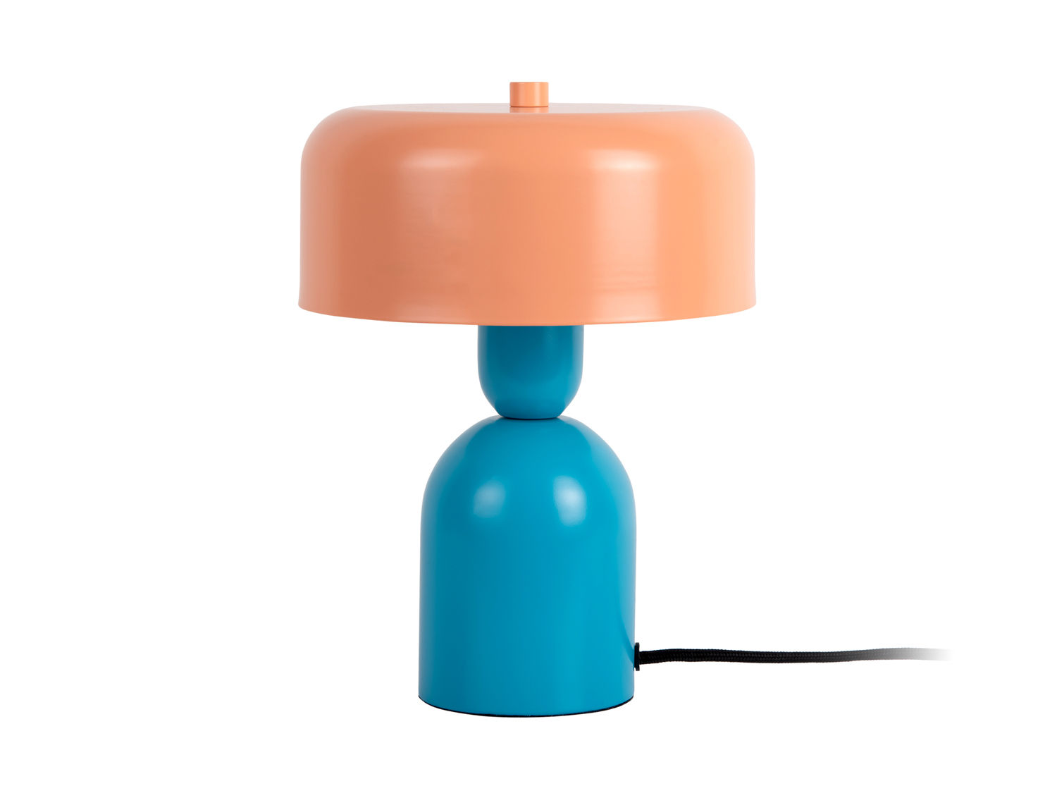 Tafellamp Dovino Oranje Ø19 cm met blauw voetstuk en compacte retro vorm, kleurrijk en speels