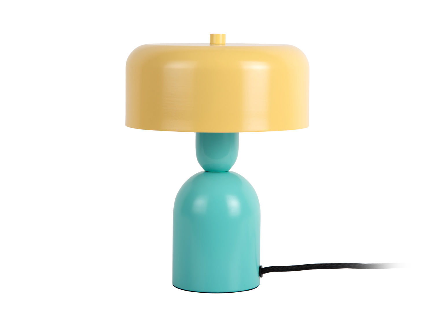 Tafellamp Ceeltol zacht geel Ø19 cm met turquoise voet en speelse retro uitstraling