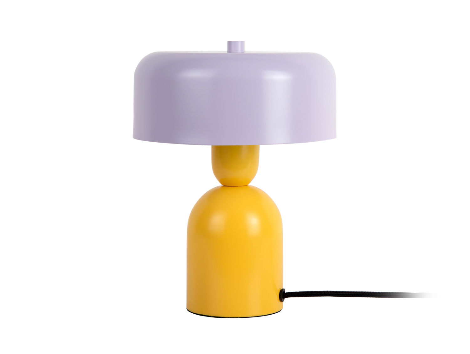 Tafellamp Zakynthos met heldergele voet, lilakleurige kap en compact statement design, Ø19 cm