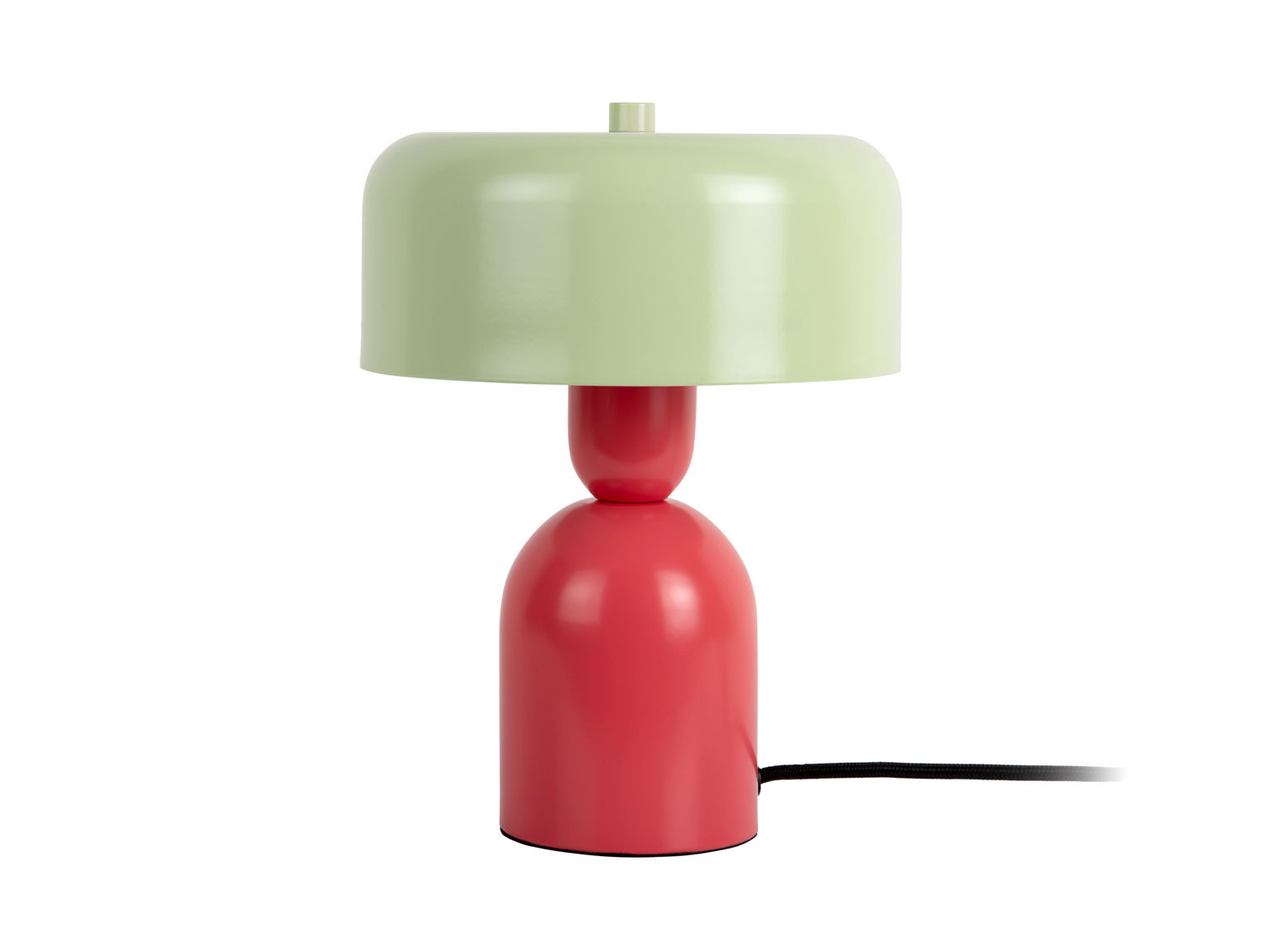 Tafellamp Vauldaro zacht groen Ø19 cm met opvallende rode voet en speelse Double Funky stijl