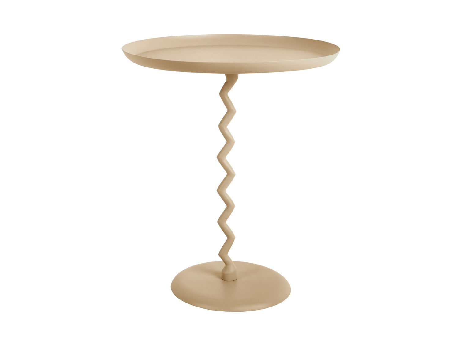 Bijzettafel Jonsin Zacht Bruin met zigzag basis en ronde bladen in compact modern design