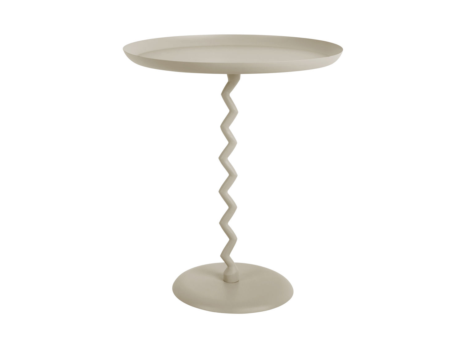 Bijzettafel Miter warm grijs met zigzag poot en compacte ronde bladen