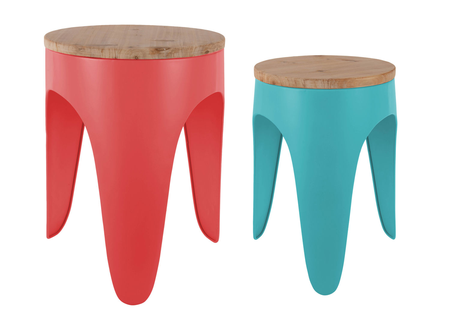 Kruk Zieldun Turquoise set van 2 met houten blad, retro design en frisse turquoise kleur