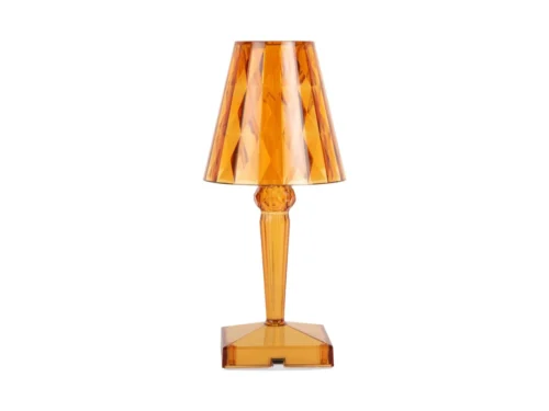 Tafellamp Graunnis Geel Ø11 cm met facettenkap en transparante voet in amberkleurig kunststof