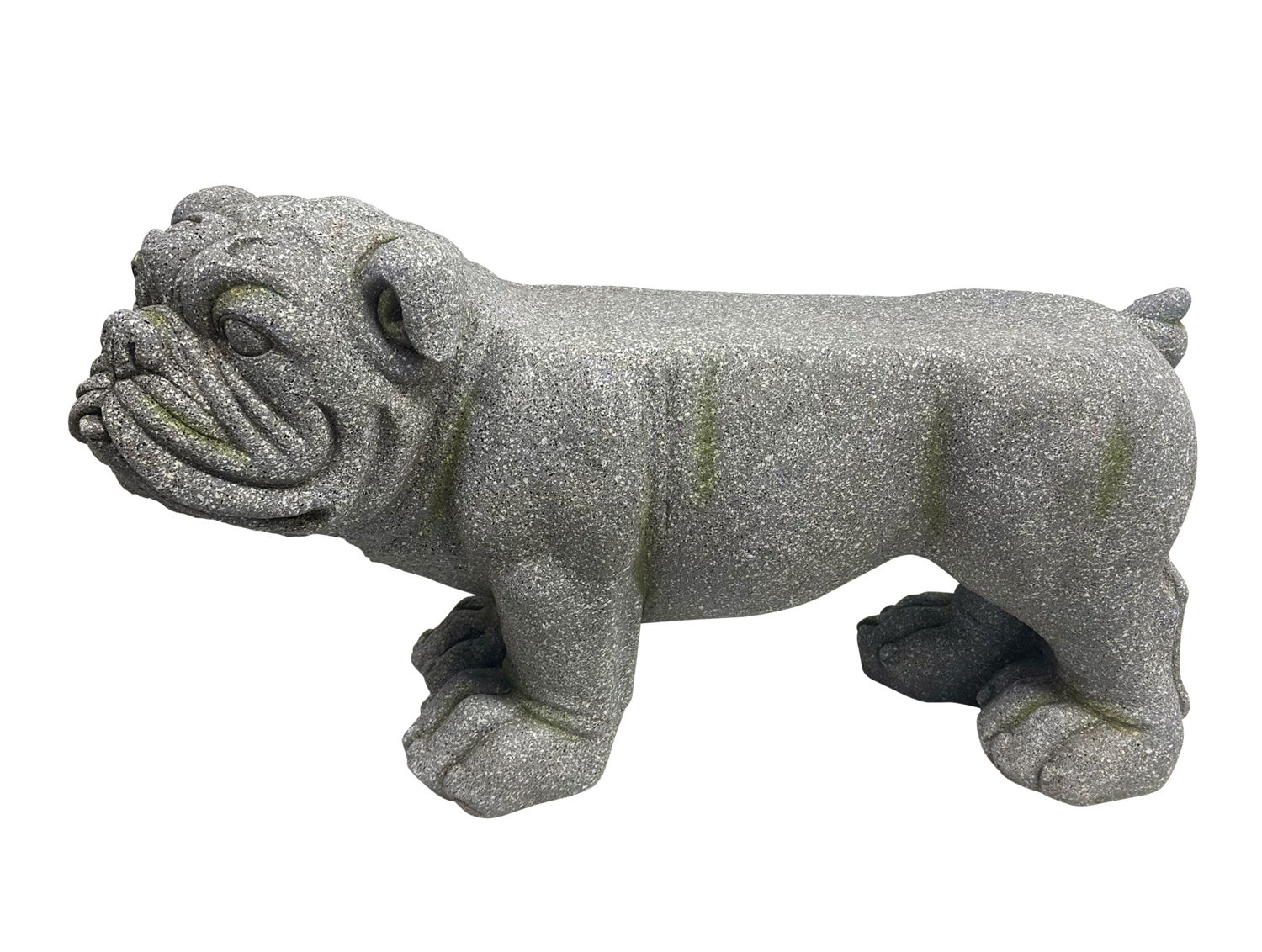 Woonaccessoire Nanon donkergrijs: compact stenen bulldog-beeld voor tuin of terras, speels en opvallend.