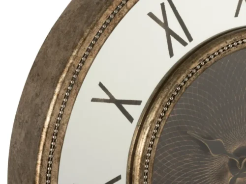 Klok Klollir Goud met Romeinse cijfers, spiegelende wijzerplaat en antiekgouden afwerking in close-up