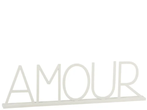 Decoratie Soonan Metaal Wit, slank modern AMOUR-sculptuur op witte voet, minimalistisch en decoratief