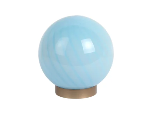 Tafellamp Relon zacht blauw met ronde glazen kap en goudkleurige voet, compact en sfeervol H17 cm