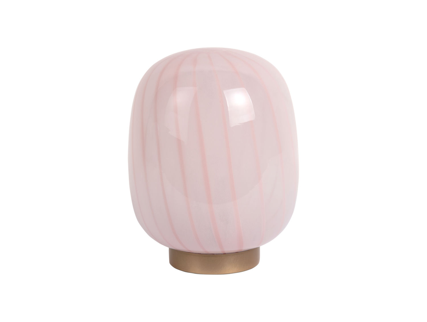 Tafellamp Nanne zacht roze H20 cm met ribbelglas en goudkleurige voet