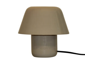 Tafellamp Zaarmero warm grijs H19 cm, compacte emaille lamp met stevige ronde vorm en snoer