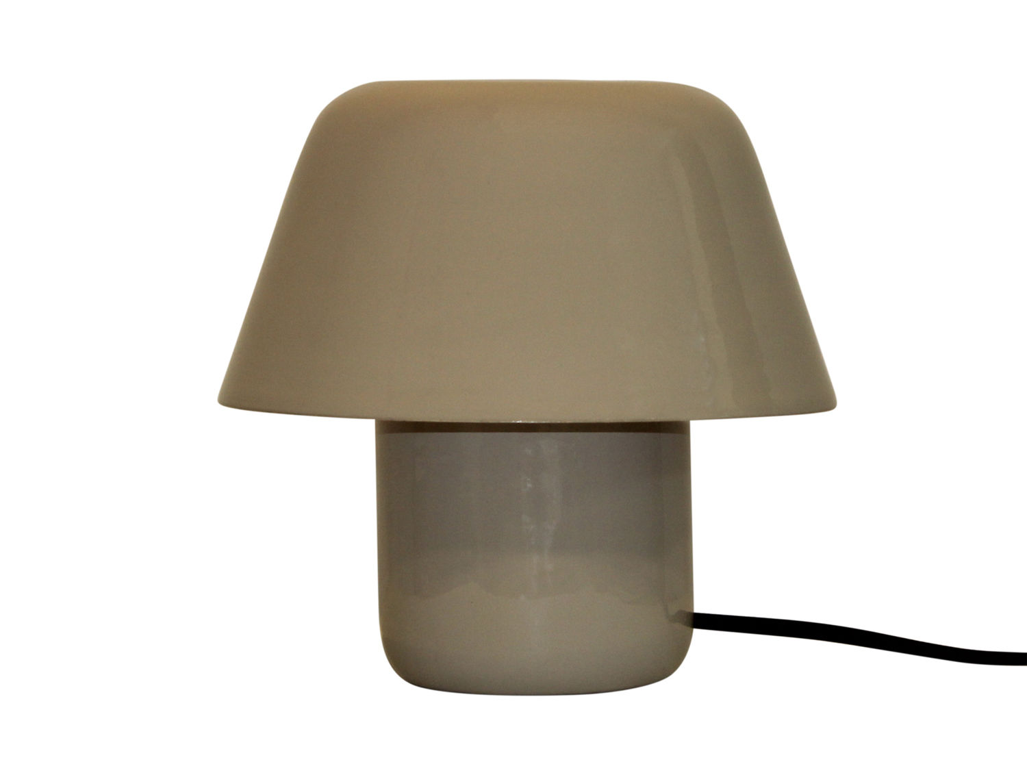 Tafellamp Zaarmero warm grijs H19 cm, compacte emaille lamp met stevige ronde vorm en snoer