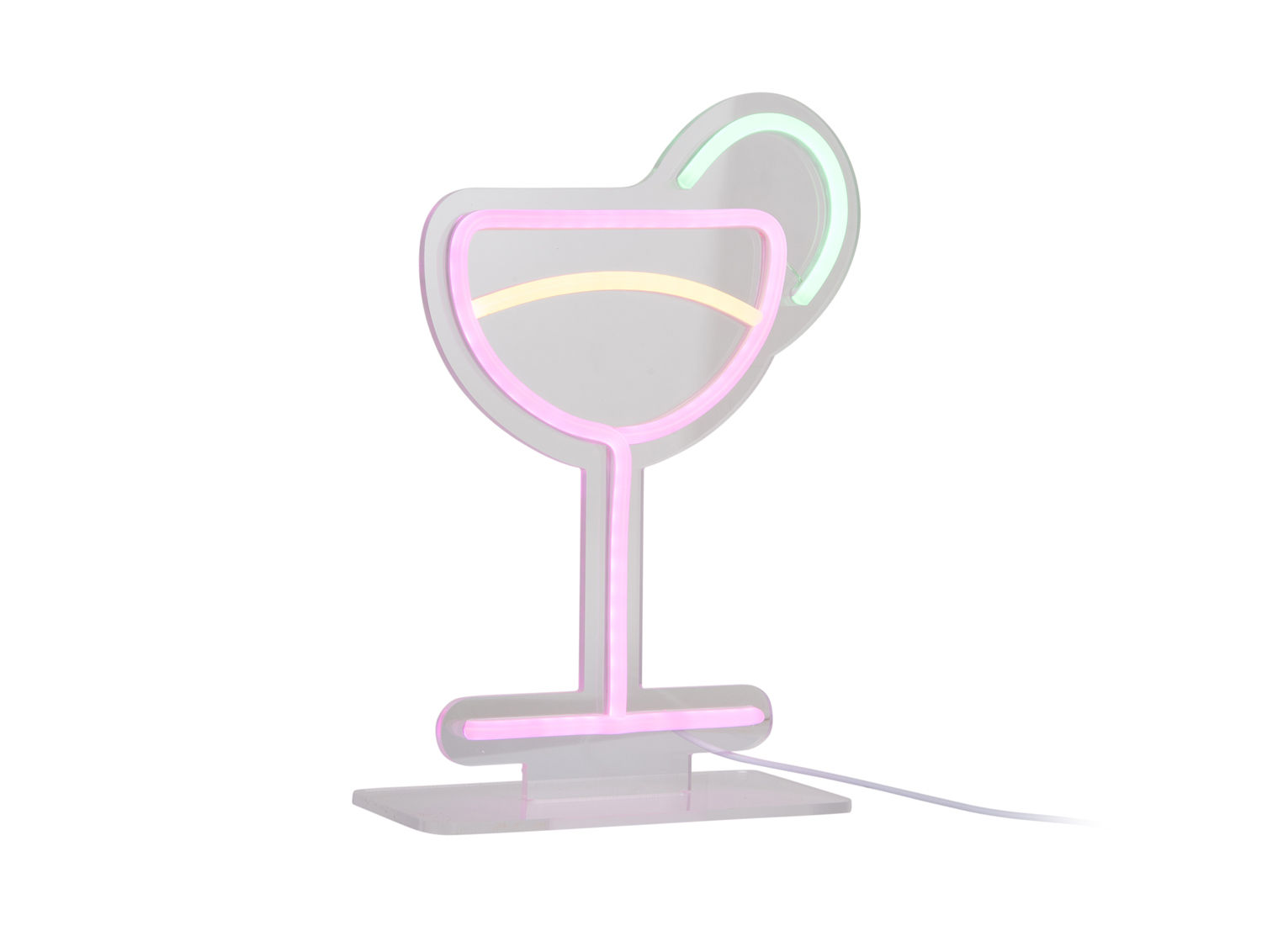Woonaccessoire Kaulona meerkleurig neon light in speels cocktailglasdesign met roze, groen en geel licht