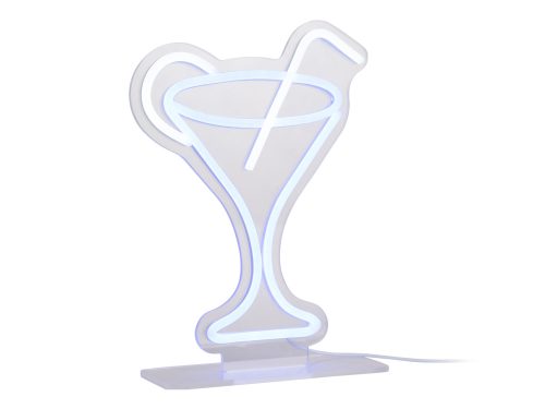 Woonaccessoire Faandik Blauw: blauw neon light in de vorm van een cocktailglas op een compacte standaard