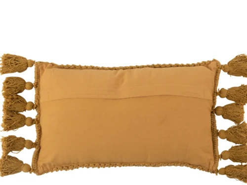 Jumero geel rechthoekig kussen 60x30 cm van katoen met speelse kwastjes