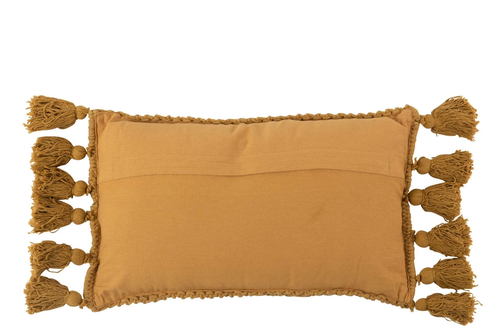 Jumero geel rechthoekig kussen 60x30 cm van katoen met speelse kwastjes