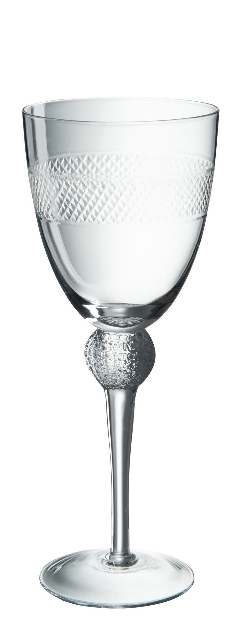 Flirdes transparant drinkglas met slanke voet en geëtst patroon, elegant en verfijnd
