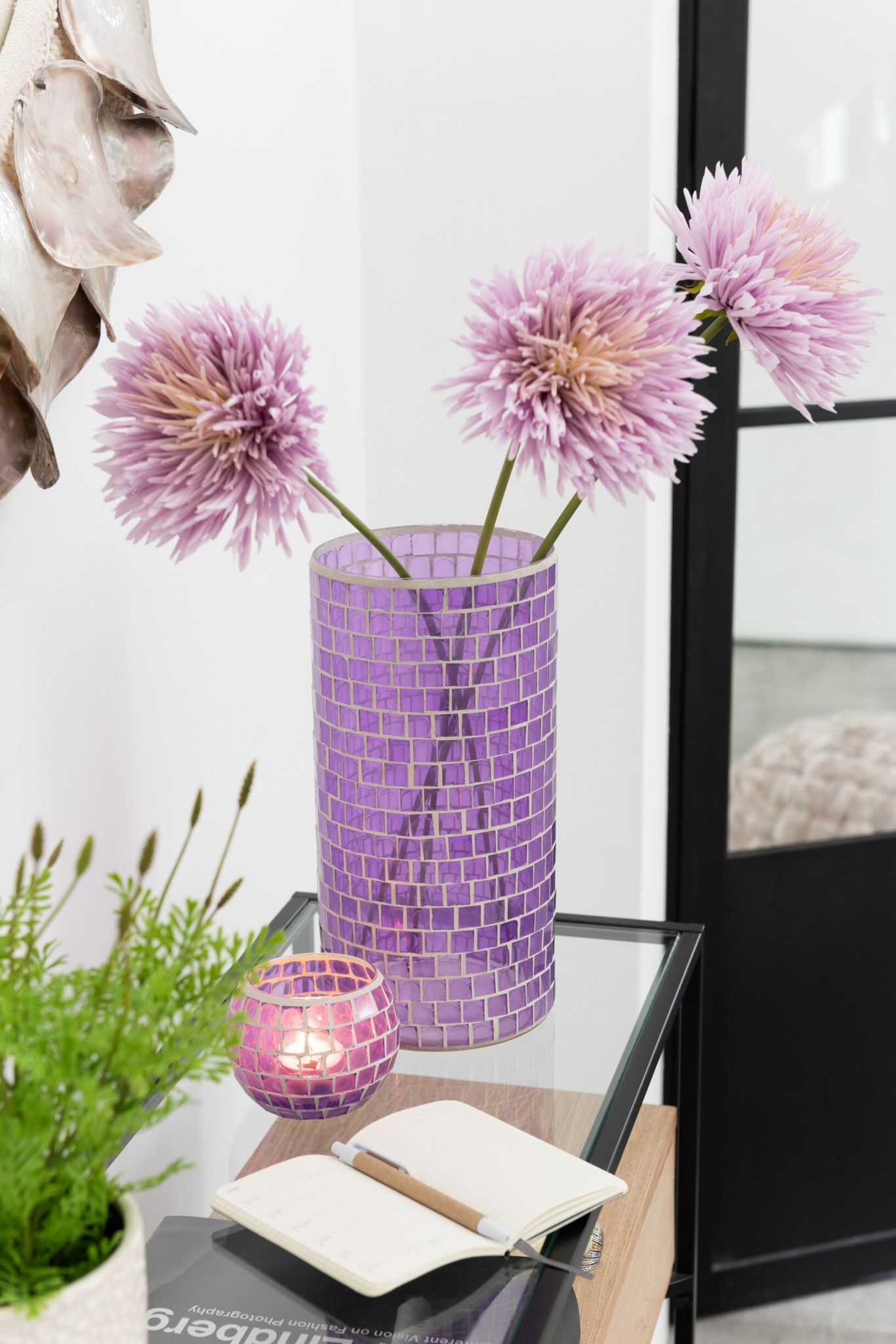 Vaas Brooskang Glas Paars H29 cm - Afbeelding 5