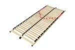 Woonaccessoire Dielvir: houten lattenframe met verstelbare zwarte steunen en rode clips, 200x80 cm overzichtelijk ingericht