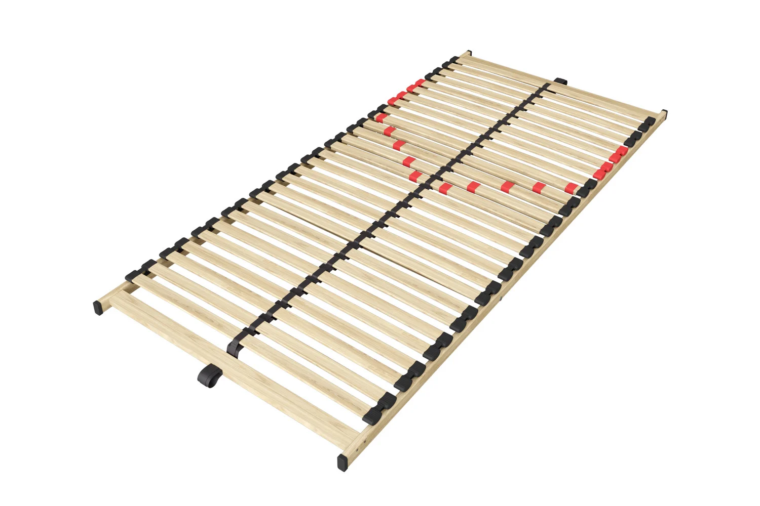 Woonaccessoire Troltaro: stevig houten lattenrooster met zwarte en rode accenten, royaal 7 x 200 x 90 cm format