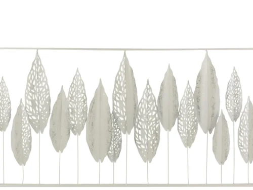 Wanddecoratie Treirdon Wit met bladerenmotief in wit metaal, subtiele, stijlvolle muurdecoratie voor thuis